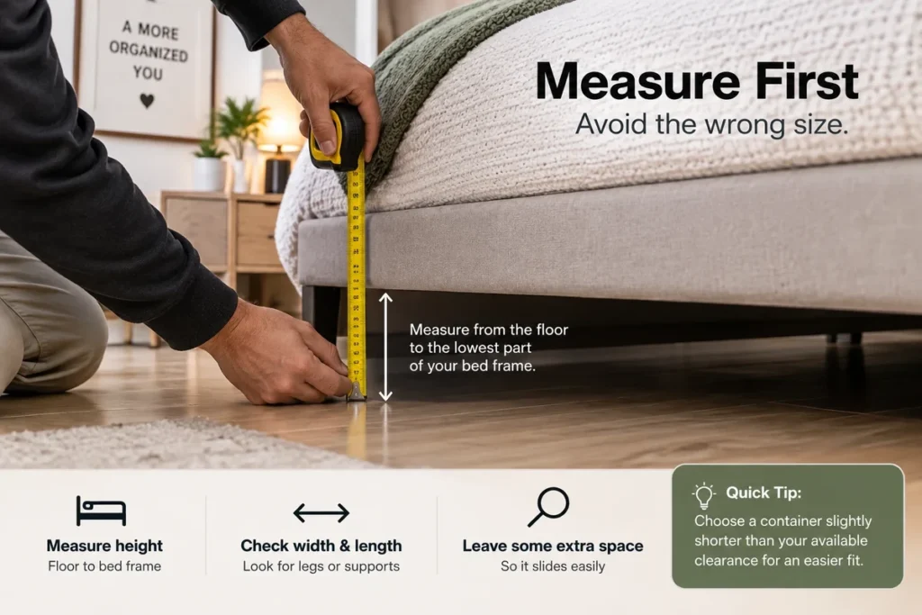 Measuring under-bed clearance before choosing a storage container