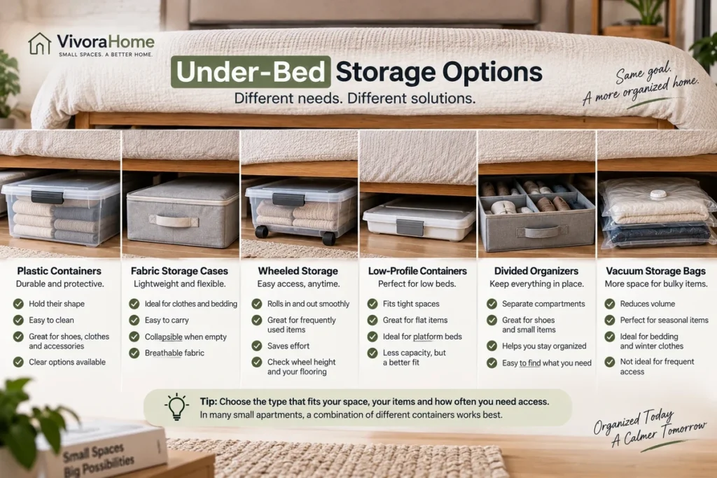 Comparison of six under-bed storage options for small apartments